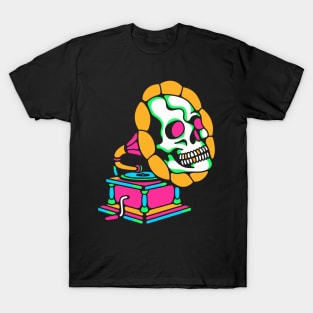 Skull gramaphone record T-Shirt